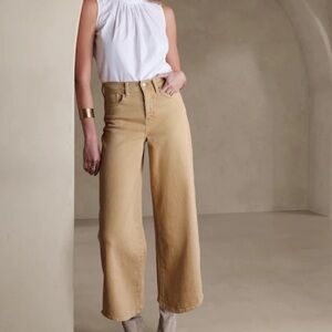 BANANA REPUBLIC Wide Leg Crop High Waisted Jeans Sz 35 Waist / Sz 20 Sahara Tan